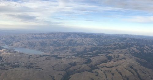 High angle view of mountain range against sky