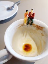 High angle view of cake in plate on table