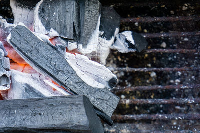 Close-up of wooden log on snow