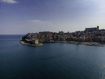 Aerial view of gaeta old city, a small town along the mediterranean coast in lazio, italy.