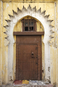 Closed door of old building