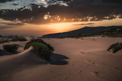 Scenic view of beach against sky during sunset