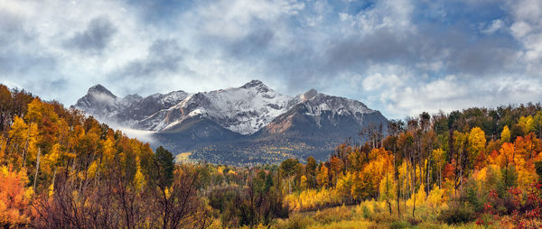 Scenic view of snowcapped mountains against sky