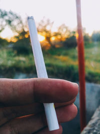 Close-up of hand holding cigarette