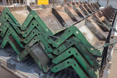 High angle view of old metal structure