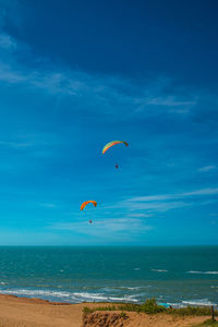 Scenic view of sea against blue sky