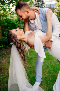 Bride and groom dancing