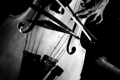 Close-up of man playing double bass