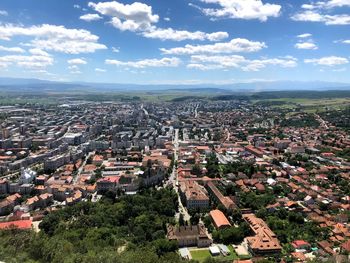 High angle view of townscape against sky