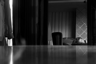 Surface level of table by window at home