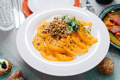 Close-up of food in plate on table