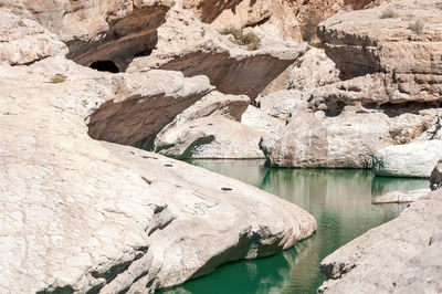 Rock formation by lake