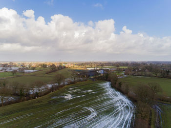 Panoramic view of residential district against sky