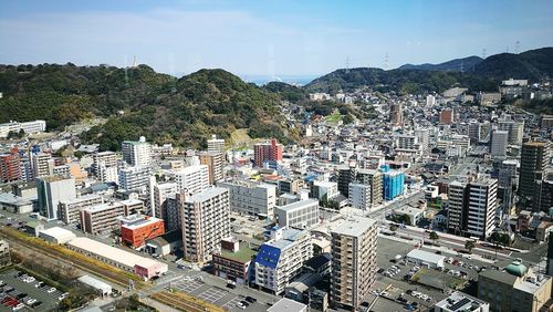 High angle view of cityscape against sky