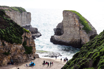 Scenic view of shark fin cove against clear sky