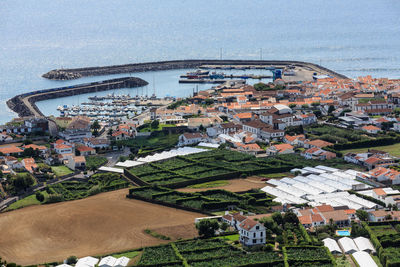 High angle view of townscape against sky