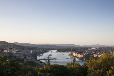 High angle view of budapest city and river danube 