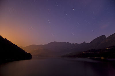 Scenic view of lake against sky at night