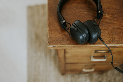 High angle view of headphones on table