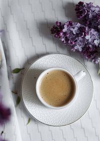 High angle view of coffee on table