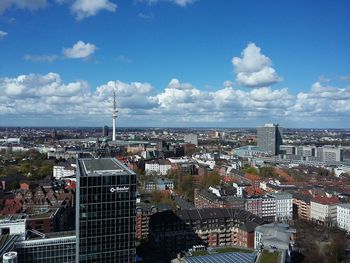 High angle view of cityscape against sky