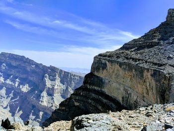 Scenic view of mountains against blue sky