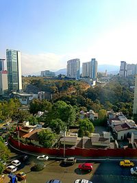 View of cityscape against clear sky