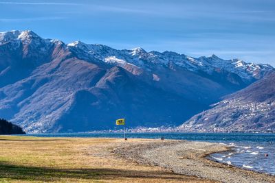 Scenic view of snowcapped mountains against sky