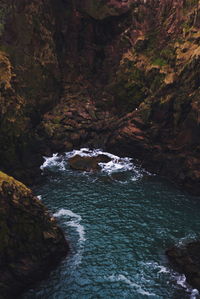 Scenic view of river flowing through rocks in forest