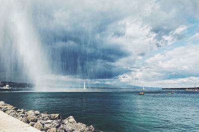 Panoramic view of sea against cloudy sky