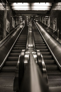 Low angle view of escalator at munich subway station marienplatz 