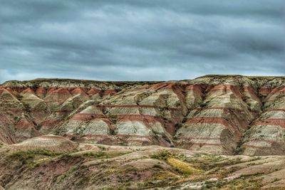 Rock formations on landscape against sky