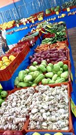 High angle view of vegetables for sale at market stall