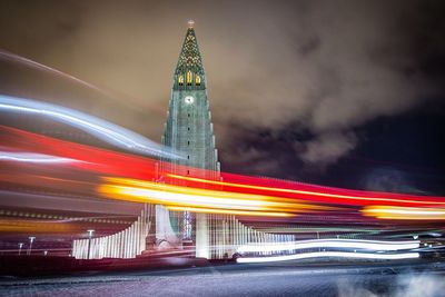 Blurred motion of light trails in city at night