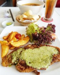 Close-up of food in plate on table