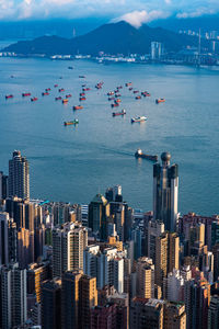 High angle view of city at waterfront