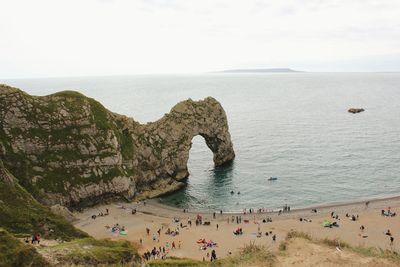 High angle view of people on beach