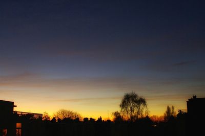 Silhouette of buildings at sunset