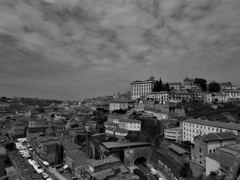 High angle view of cityscape against sky