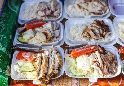 High angle view of food on table