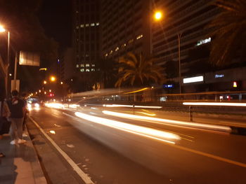 Light trails on road at night
