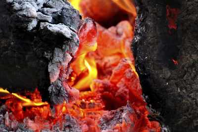 Close-up of fire on wood