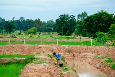 People walking on field