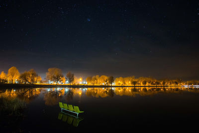 Scenic view of lake against sky at night