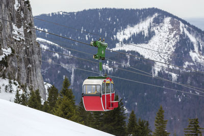 Gondola of kampenwand mountain tour in bavaria, germany in wintertime