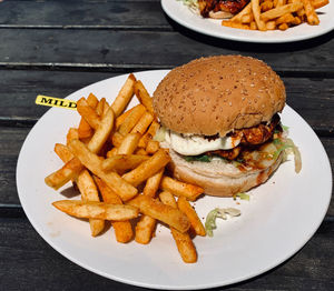 Close-up of burger in plate on table