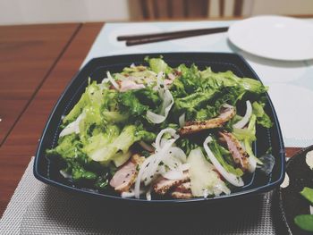 High angle view of food in plate