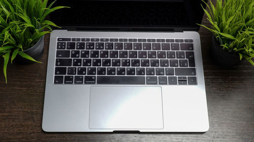High angle view of laptop on table