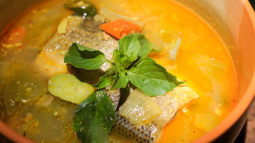 High angle view of food in bowl