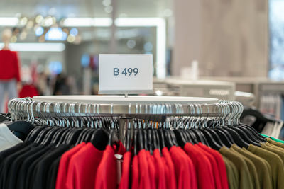 Clothes drying in rack at store